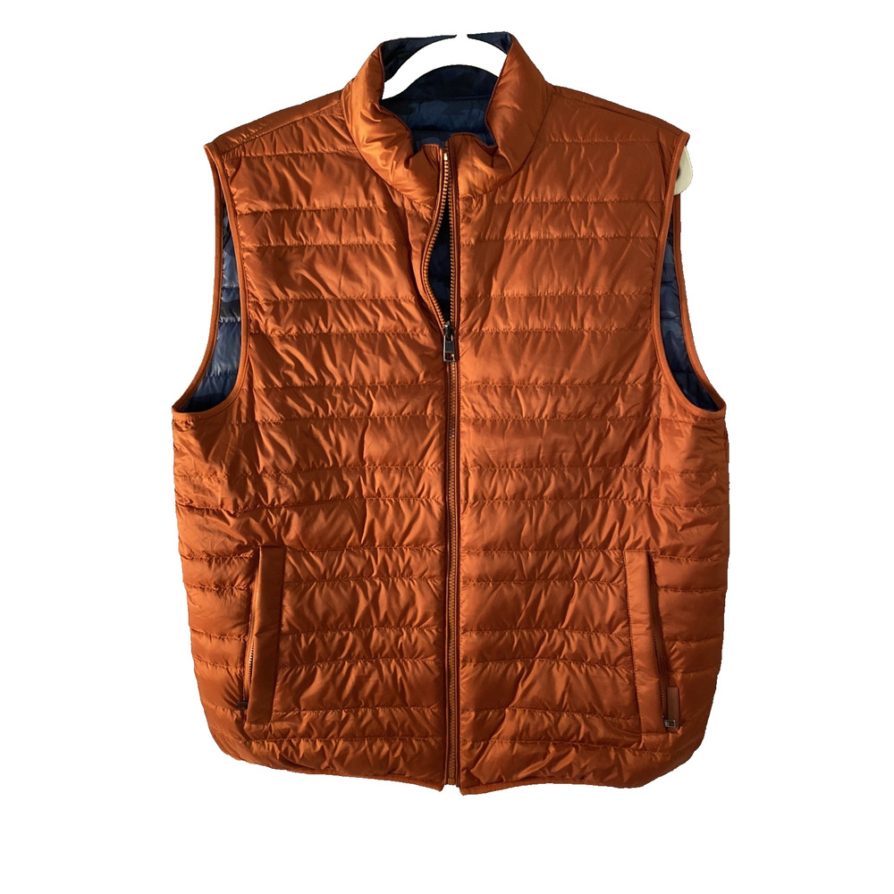 Michael Kors Mens Large Reversible Blue Camo & Orange Down Vest